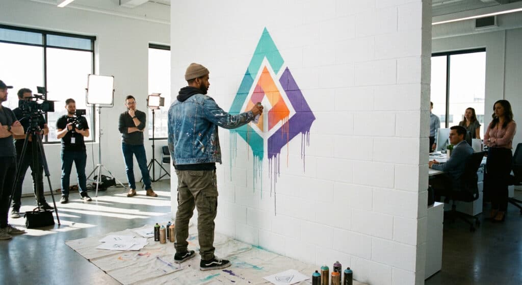 מיתוג עסקי 360 של סוכנות מיתוג Vcontent - שילוב של דיגיטל וציורי קיר