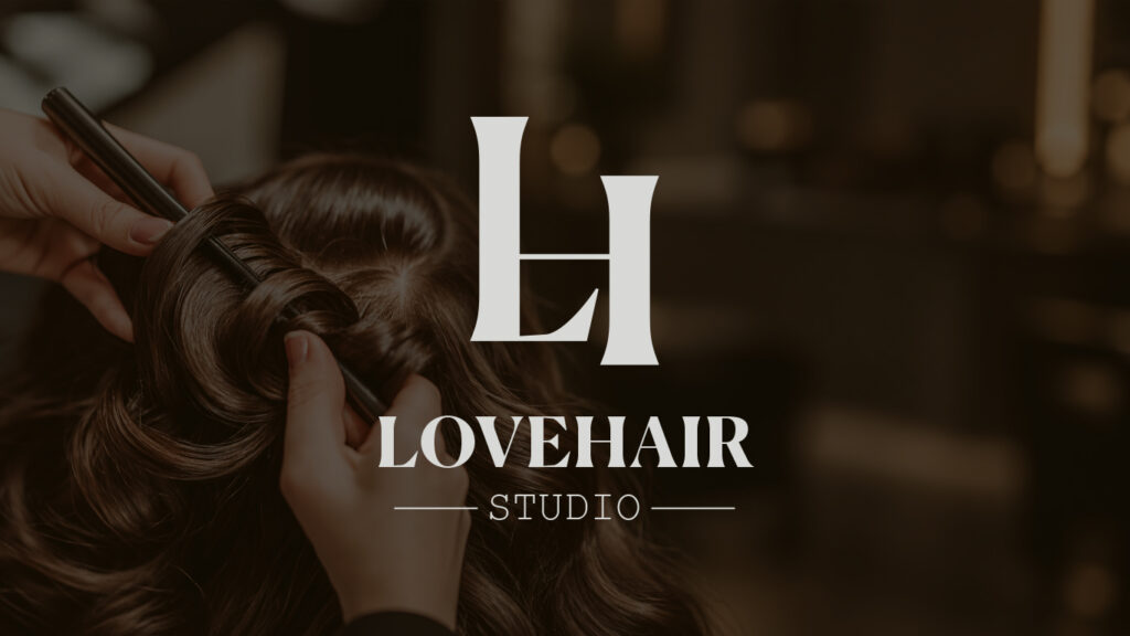 לוגו אופקי של LOVEHAIR Studio עם סמל LH