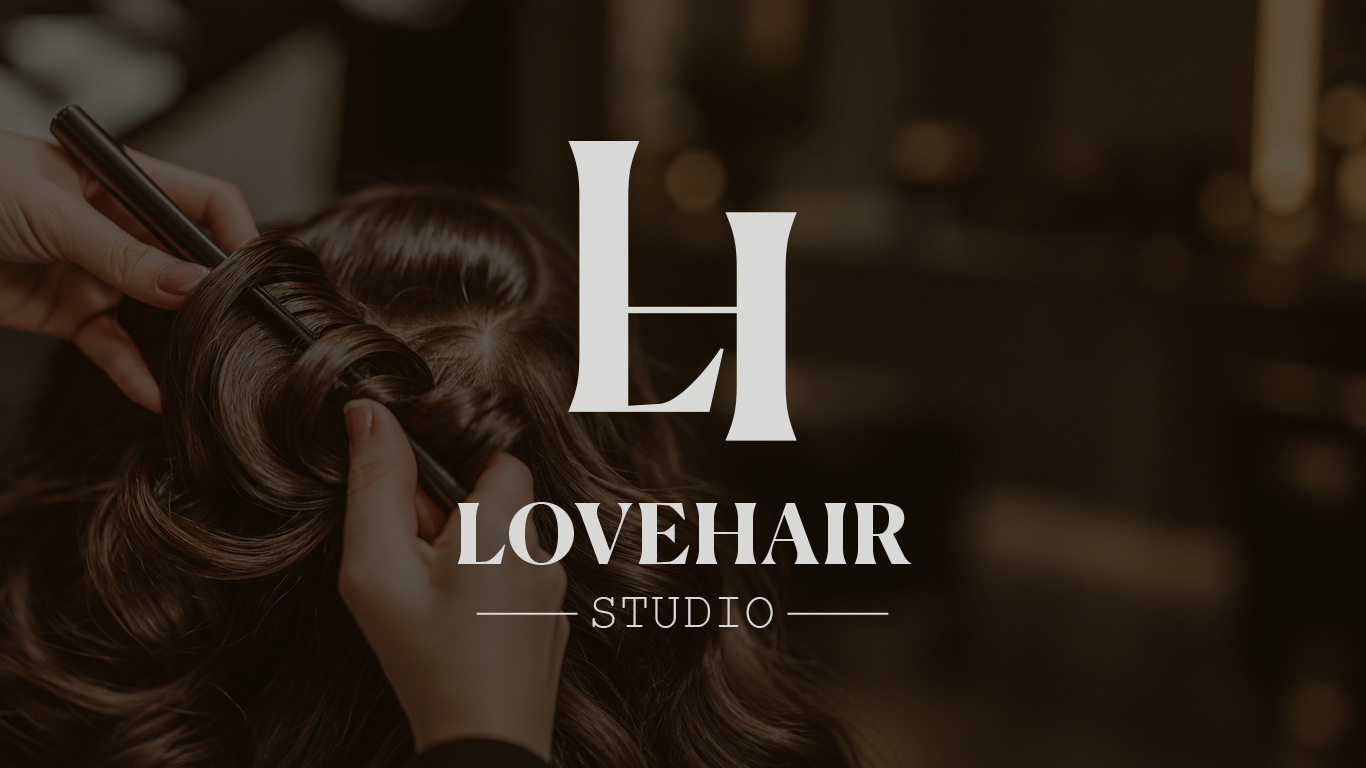 לוגו אופקי של LOVEHAIR Studio עם סמל LH